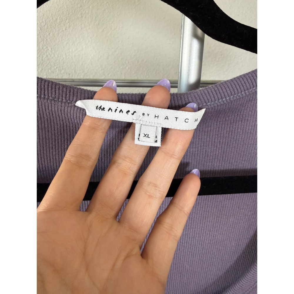 The Nines by HATCH Maternity Ribbed Midi Dress Purple XL Puffed Sleeve - Picture 3 of 7
